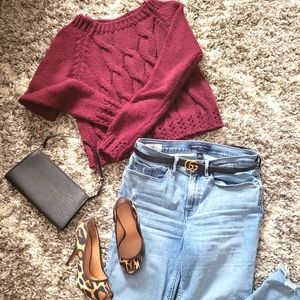 Burgundy Crop Top Nitted Sweater